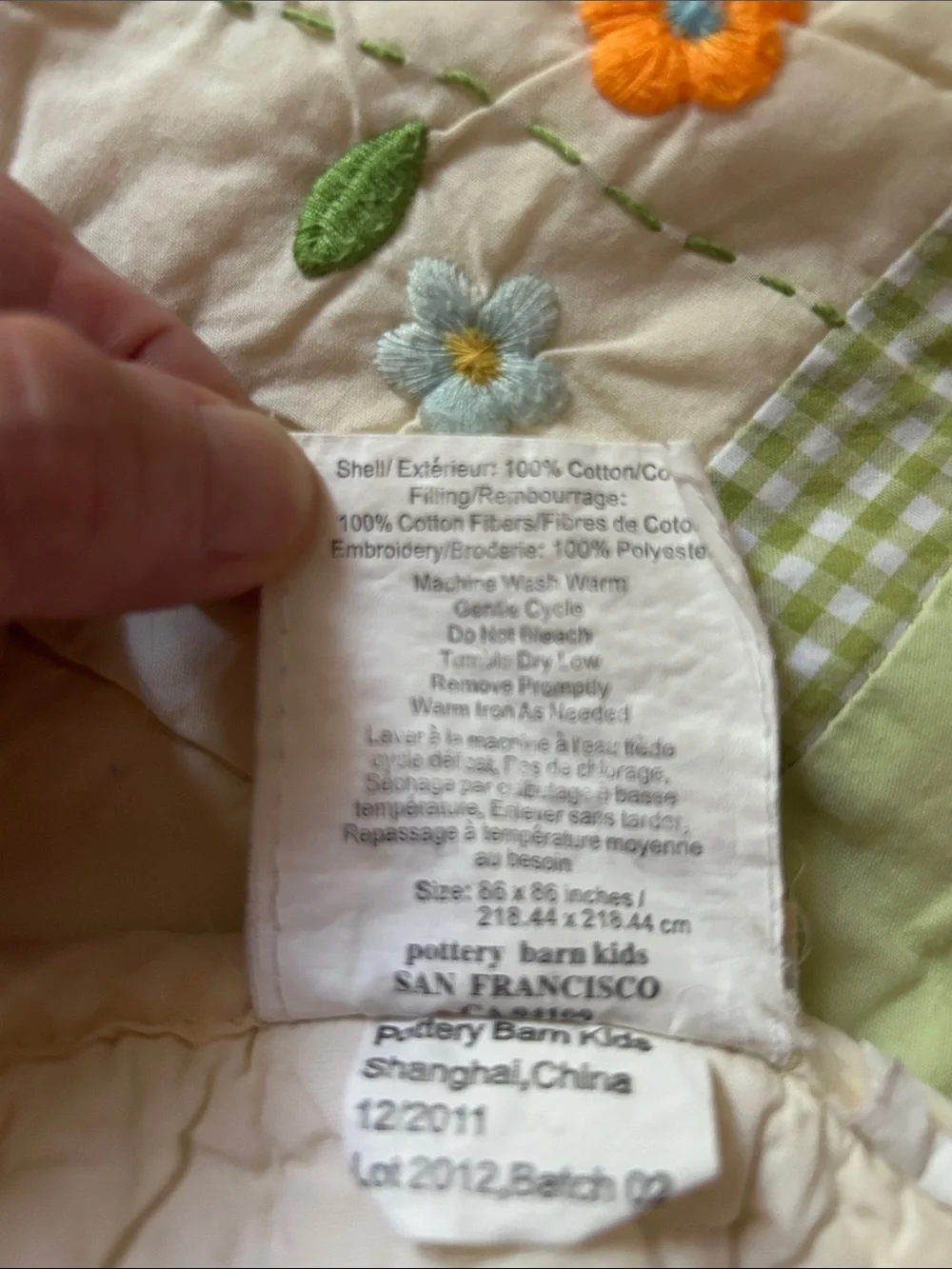 Pottery Barn Kids Daisy Flower Garden Pastel  Floral Embroidery  Appliqué Quilt